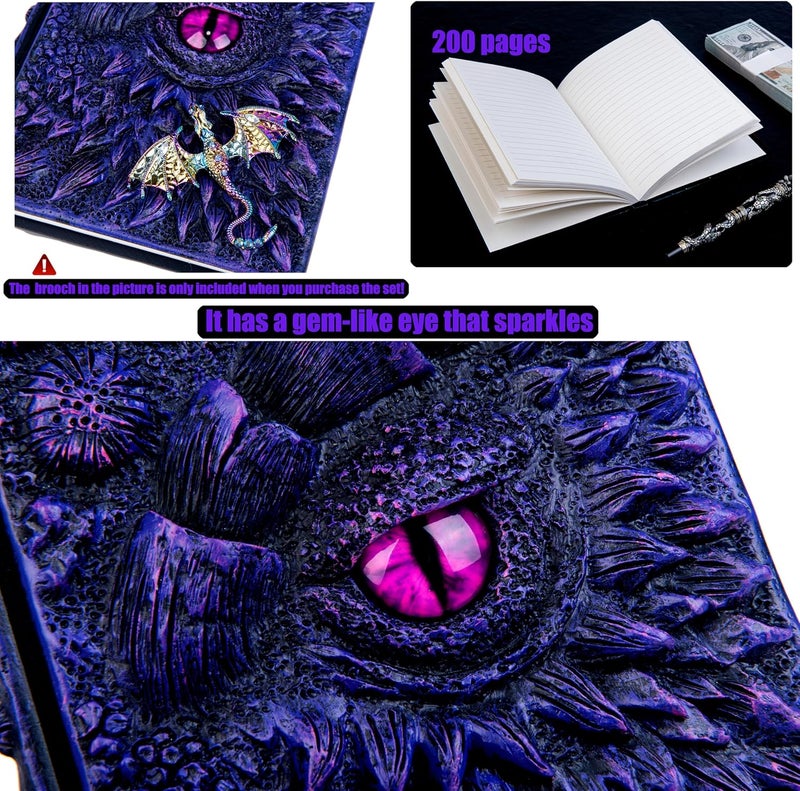 LZlightactor 3D Dragon Eye Embossed Journal,Resin Engraving Notebook,Dnd notebook for Dragon Lovers ，Blank Paper,Hardcover Travel Notepad for Writing,Sketchbook,Collection,Gift,Decoration A4 and A5 Size (A5-Dark Purple-Lined) - Image 3
